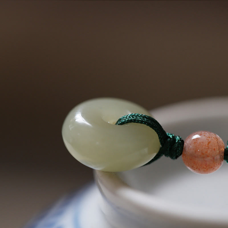 Colgante de collar de cadena de abundancia de loto con hebilla de paz de Jade redondo Natural - image 3
