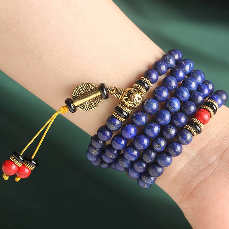 Pulsera Positiva de Lapislázuli Mala Tibetano con Buddha Stones