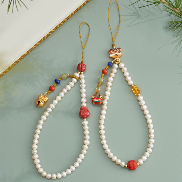 Buddha Stones, perla Natural, cinabrio, bolsa de dinero, campana, bestia tragadora de oro, León danzante, decoración colgante para teléfono curativo