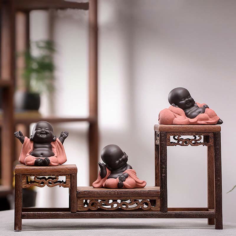 Buddha Stones siempre sonriendo, Buda riéndose, riqueza, suerte, arcilla púrpura, estatua de Maitreya, decoración