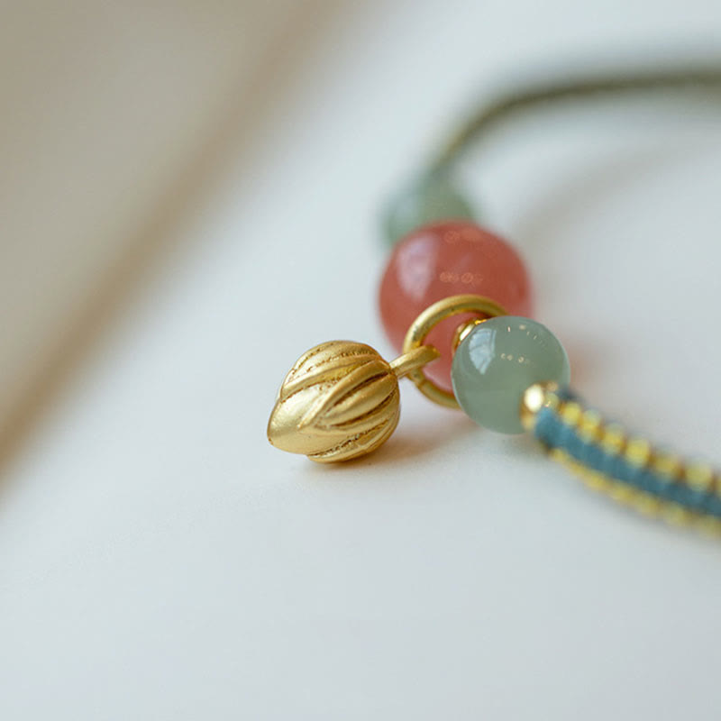 Pulsera de hilo con Buddha Stones, ágata roja, Jade, loto, confianza, calma