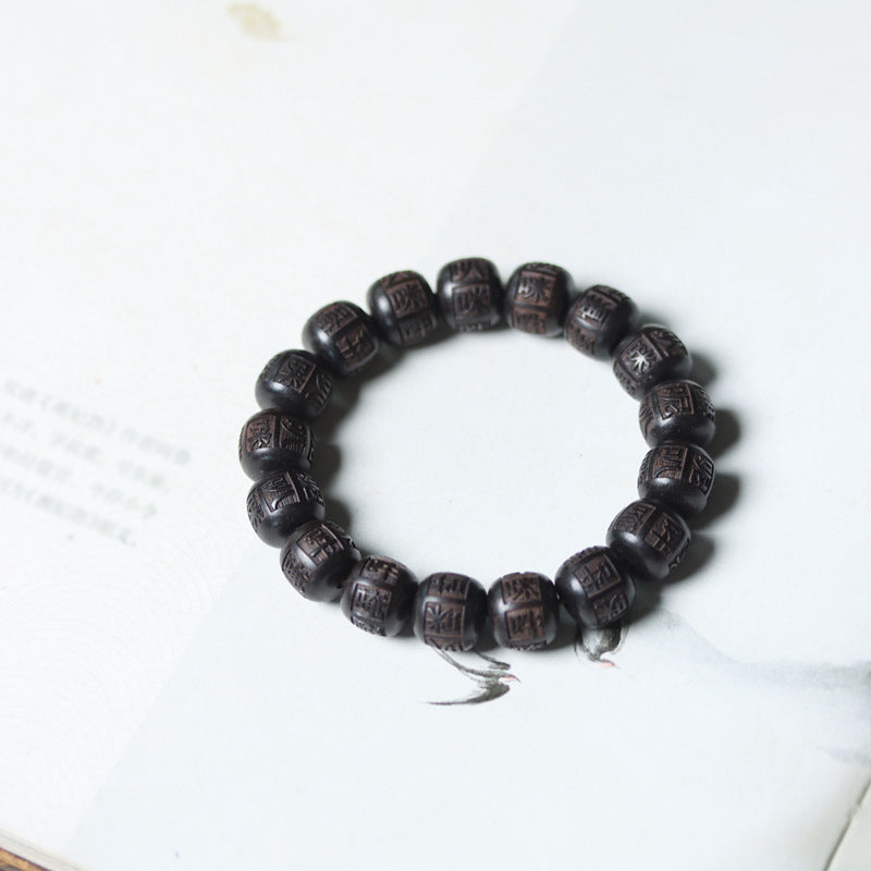 Pulsera de equilibrio grabada con Buddha Stones , madera de ébano del Tíbet, Om Mani Padme Hum