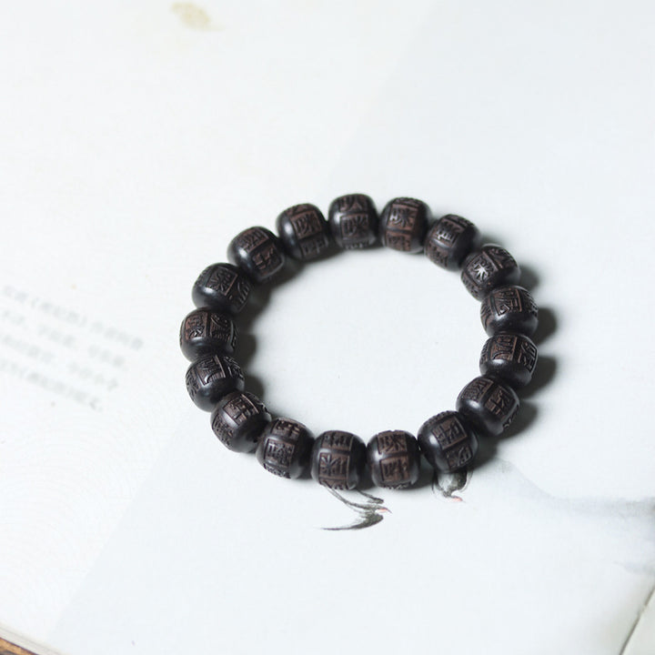 Pulsera de equilibrio grabada con Buddha Stones , madera de ébano del Tíbet, Om Mani Padme Hum