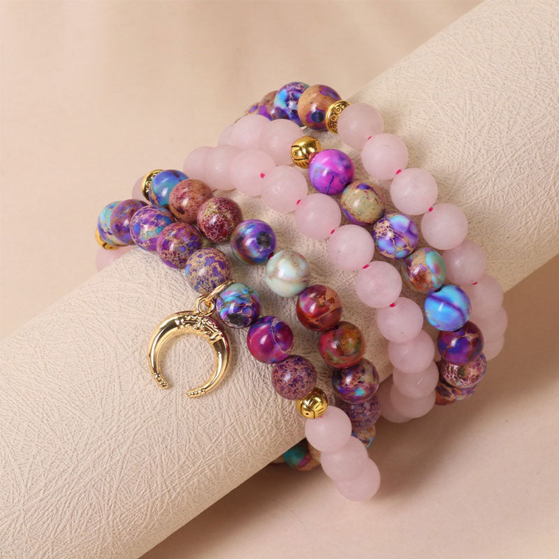 Pulsera curativa Mala de cristal rosa real Miano con 108 Buddha Stones