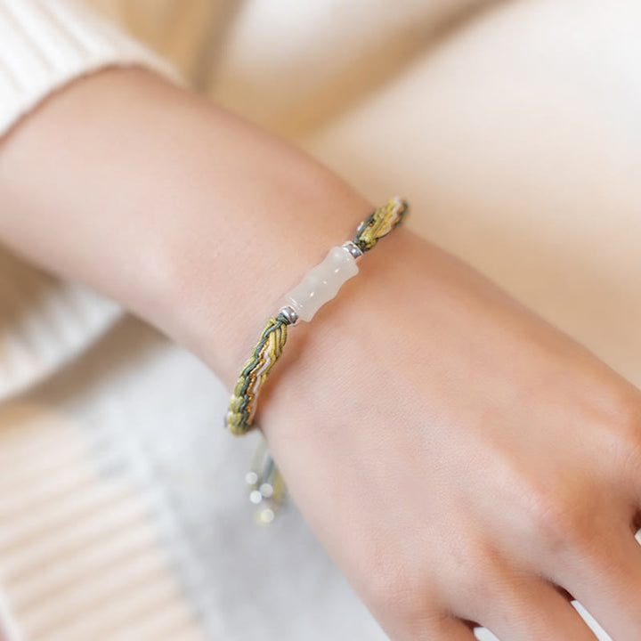 Pulsera de cuerda de fuerza de suerte y riqueza con nudo de reencarnación de bambú blanco