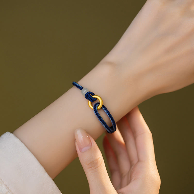 Pulsera de la fortuna con cuerda de jade hetiano y hebilla de la paz de plata de ley 999 con Buddha Stones