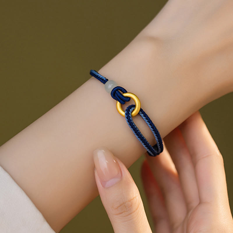 Pulsera de la fortuna con cuerda de jade hetiano y hebilla de la paz de plata de ley 999 con Buddha Stones