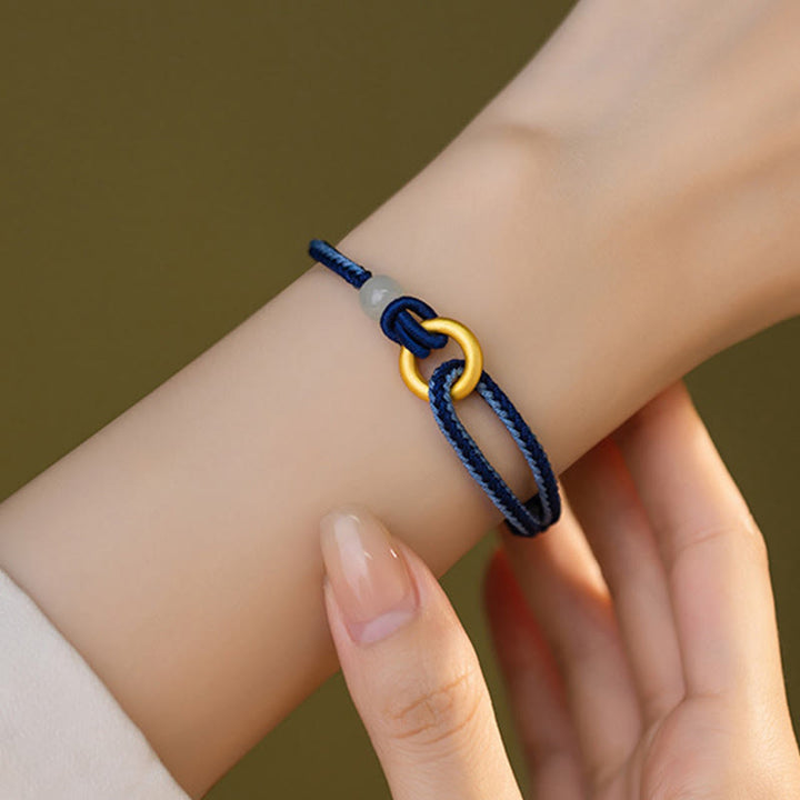 Pulsera de la fortuna con cuerda de jade hetiano y hebilla de la paz de plata de ley 999 con Buddha Stones