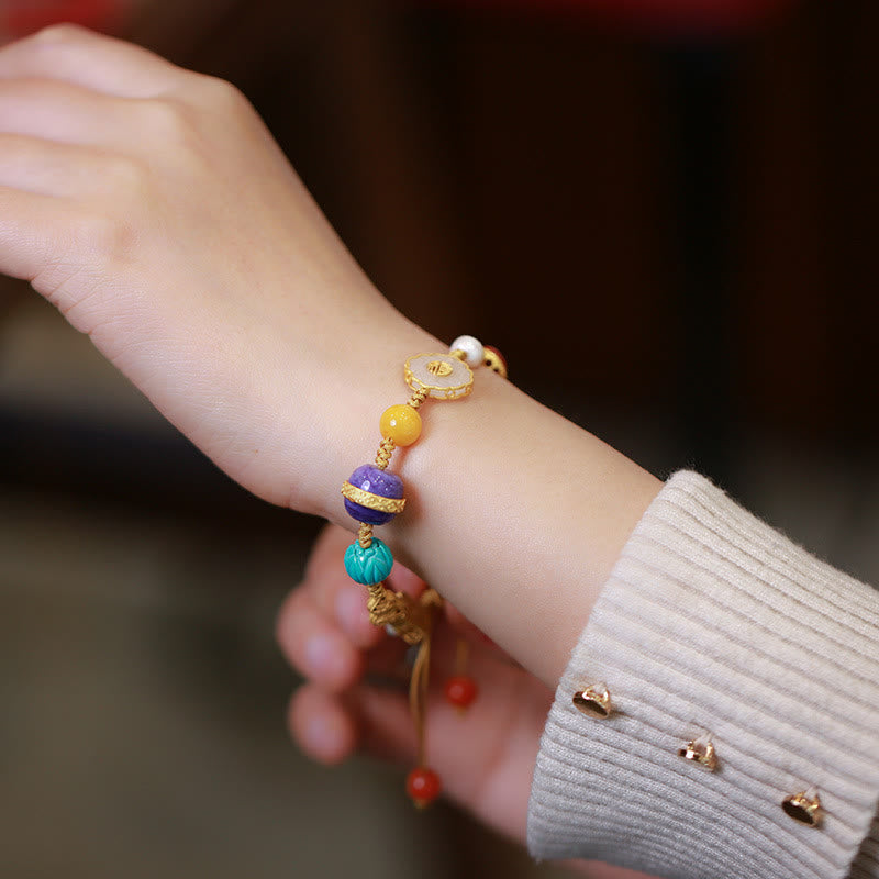 Pulsera de la suerte con cristales de ágata roja, ámbar y Jade hetiano Natural de Plata de Ley 925