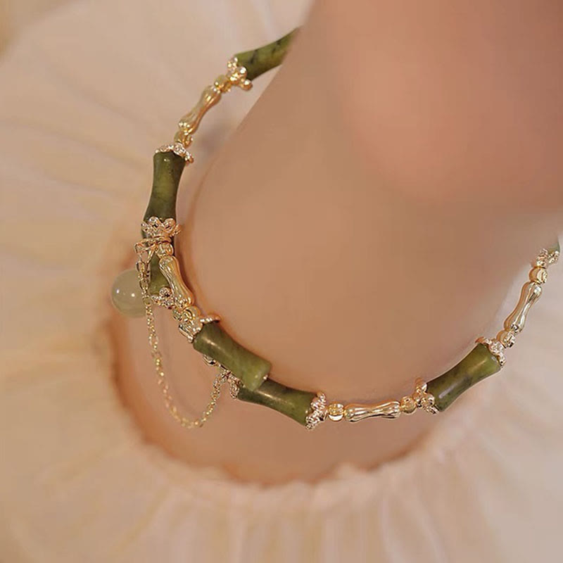 Brazalete de pulsera de la suerte con patrón de jade y bambú de Buddha Stones