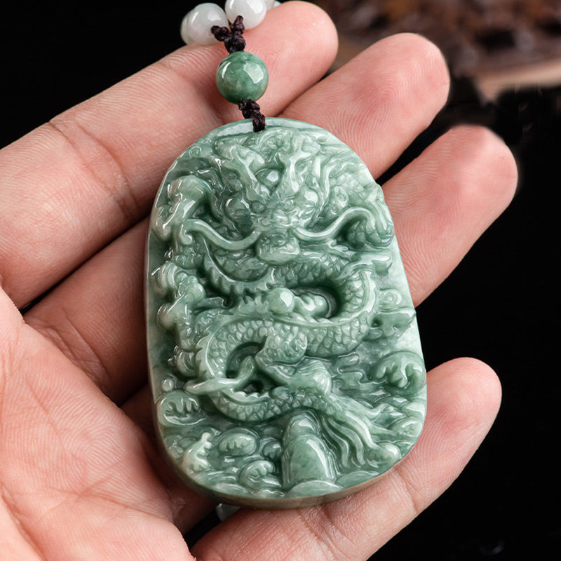 Buddha Stones Dragón del Zodíaco Chino Jade Collar de Prosperidad Colgante de Cadena de Cuentas - image 3