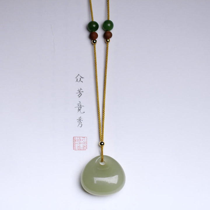 Colgante de collar de cadena de prosperidad con patrón de bolsa pequeña de jade hetiano natural