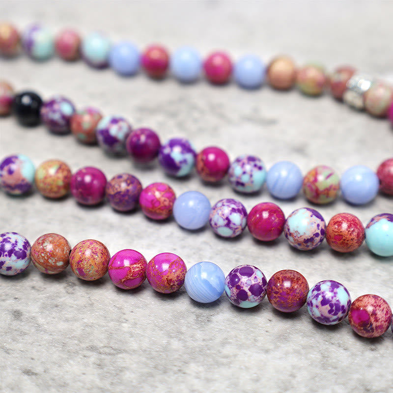 Buddha Stones Natural Púrpura Miano Piedra Real Lotus Mala