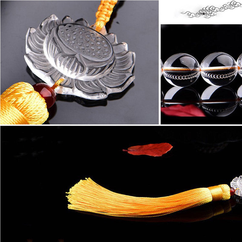 Decoración de coche Mala de bolsillo con borlas de meditación Mala de muñeca de loto de cristal blanco Natural