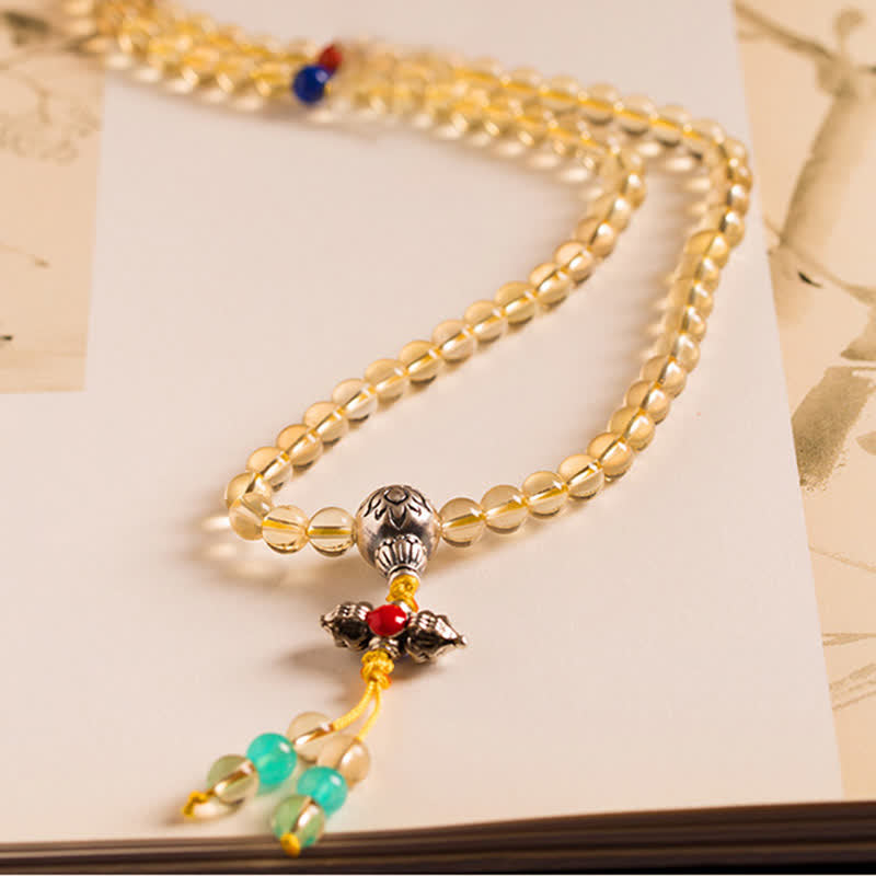 Plata de Ley 925, 108 cuentas de Mala, citrino Natural, ágata roja, ámbar, pulsera con dijes de placer