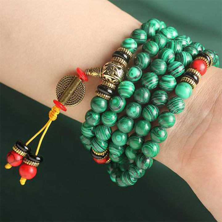 Collar de pulsera de cuentas de malaquita tibetana de Buddha Stones 108 Mala