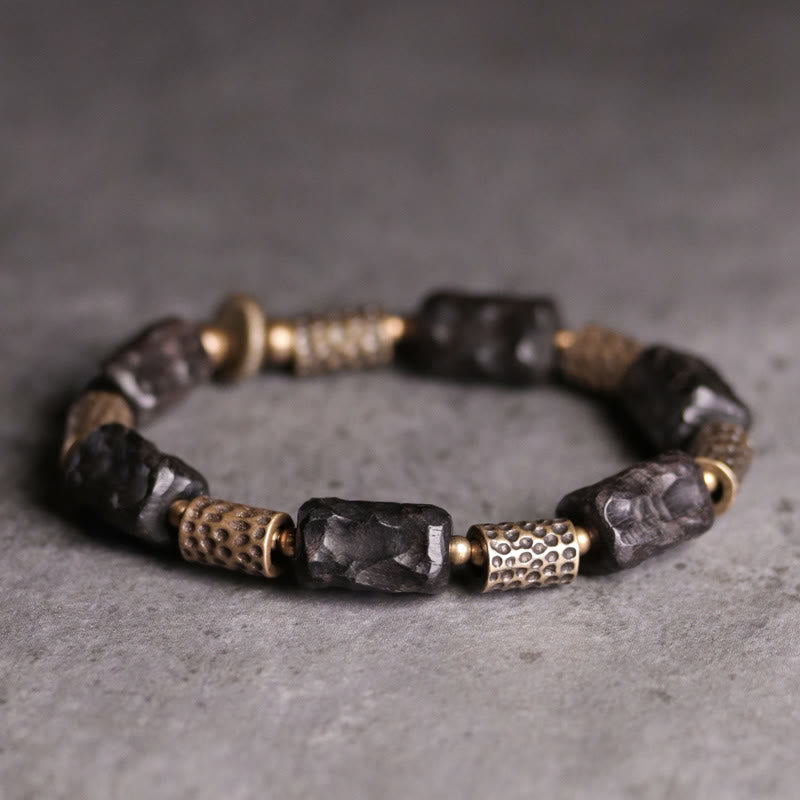 Pulsera de paz tranquila de cobre y madera de ébano tibetano con Buddha Stones