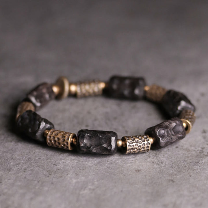 Pulsera de paz tranquila de cobre y madera de ébano tibetano con Buddha Stones