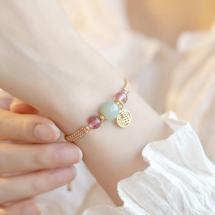 Pulsera de hilo con Buddha Stones, ágata roja, Jade, loto, confianza, calma