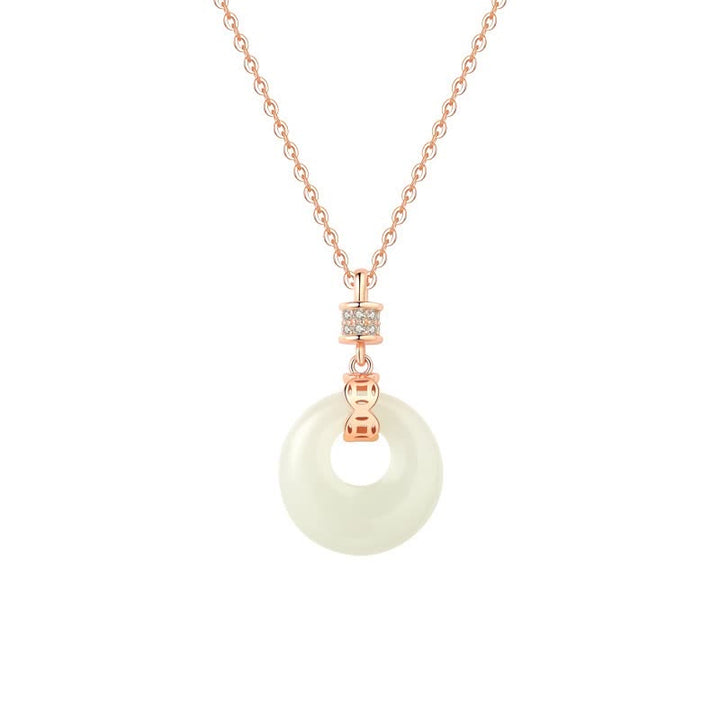 Colgante de plata de ley 925 con moneda de jade blanco hetiano, flor, hebilla de la paz, suerte