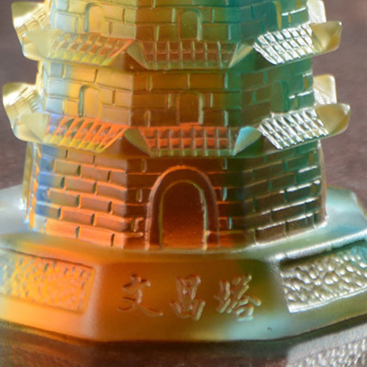 Feng Shui Wenchang Torre hecha a mano Liuli Crystal Pagoda Pieza de arte Suerte Decoración de la oficina en el hogar