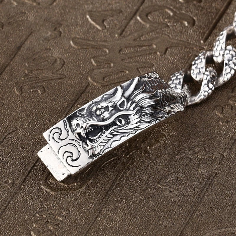 Pulsera de protección grabada con patrón de escala de dragón retro de Buddha Stones