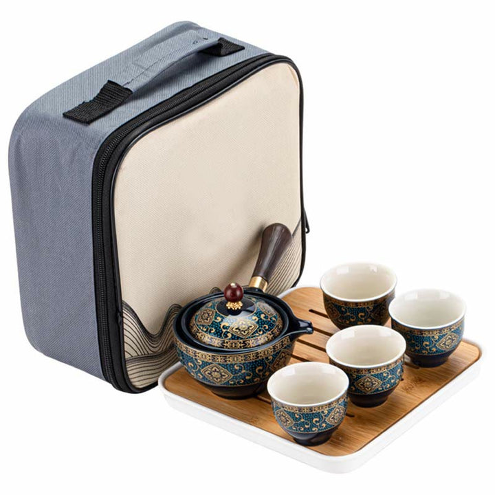 Juego de té chino Gongfu con Buddha Stones , tetera de cerámica, bolsa de regalo portátil