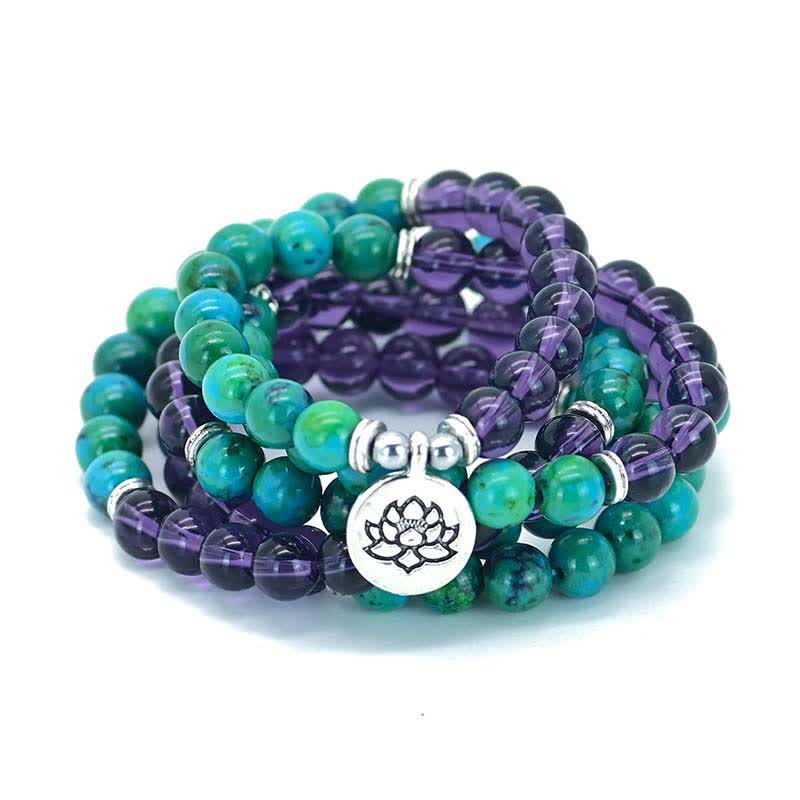 Pulsera con dije de loto espiritual de aventurina verde amatista