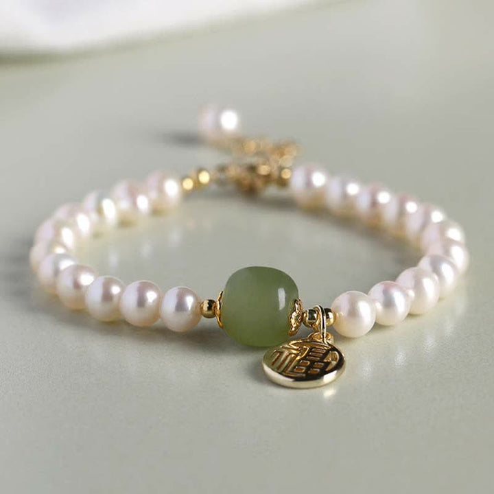 Pulsera de cuentas curativas de felicidad de jade hetiano con perlas naturales de Buddha Stones