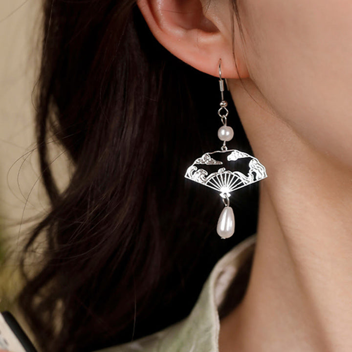 Pendientes colgantes curativos con perlas y nubes propicias, Buddha Stones