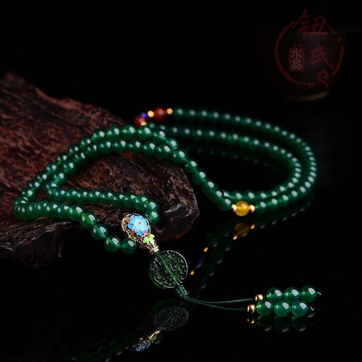 Pulsera de soporte de poder de ágata verde natural de 108 cuentas Mala
