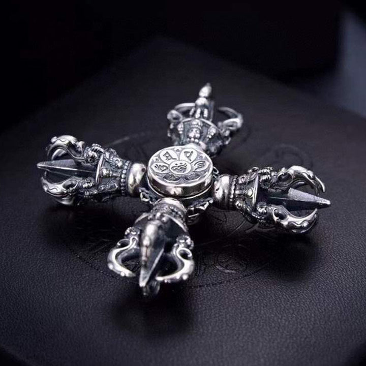 Colgante tibetano de plata de ley 925 con doble Dorje Vajra grabado poder espiritual
