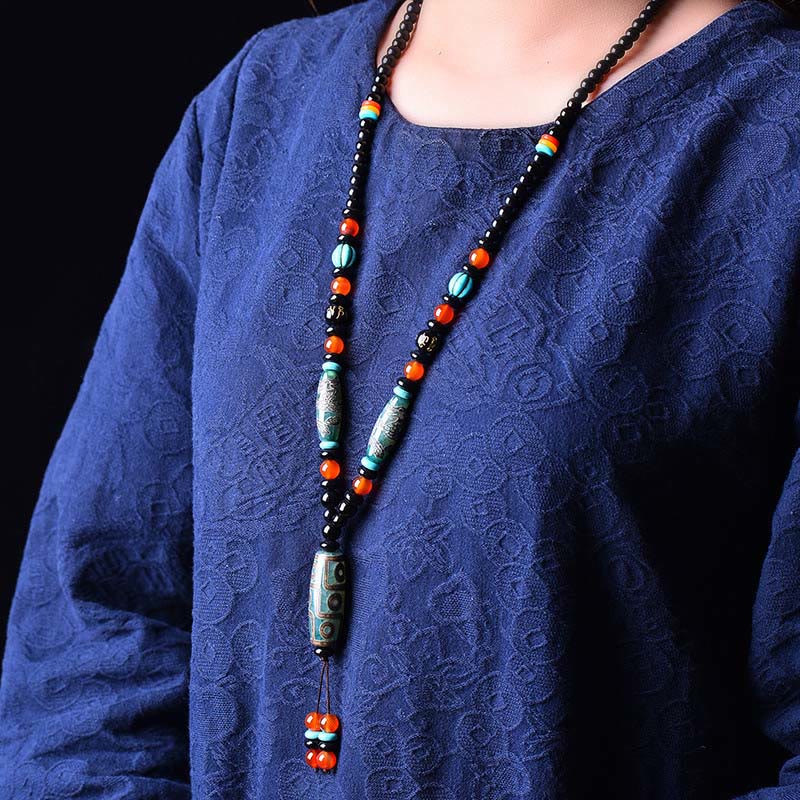 Colgante de collar de protección Om Mani Padme Hum con cuentas Dzi tibetanas de nueve ojos con Buddha Stones - image 4