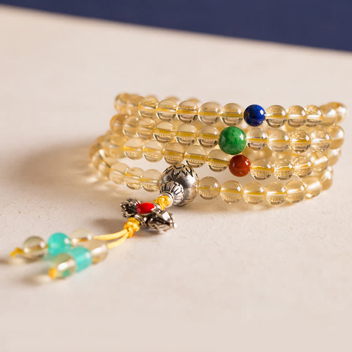 Plata de Ley 925, 108 cuentas de Mala, citrino Natural, ágata roja, ámbar, pulsera con dijes de placer