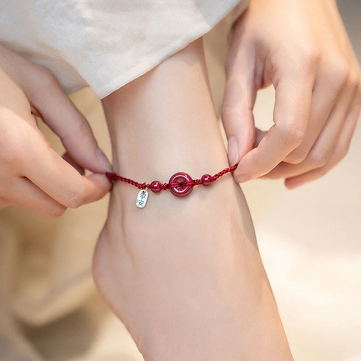 Pulsera tobillera con hebilla de paz de cinabrio hecha a mano con Buddha Stones, abalorio seguro y saludable, pulsera de bendición