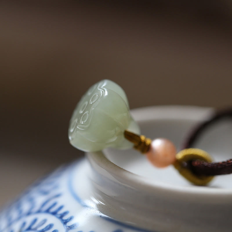 Colgante de collar de cadena de abundancia de loto con hebilla de paz de Jade redondo Natural - image 8