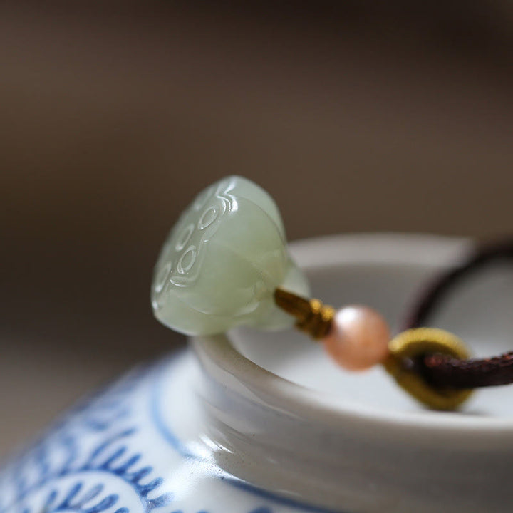 Colgante de collar de cadena de abundancia de loto con hebilla de paz de Jade redondo Natural - image 8