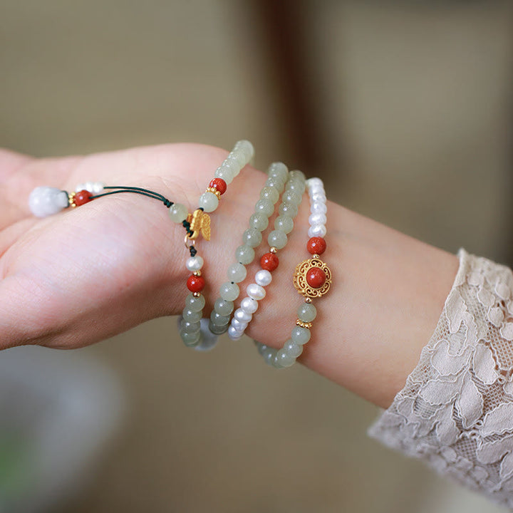 Pulsera de la suerte de la calabaza de la mariposa de la perla del jade hetiano natural del oro plateado de plata esterlina de las Buddha Stones