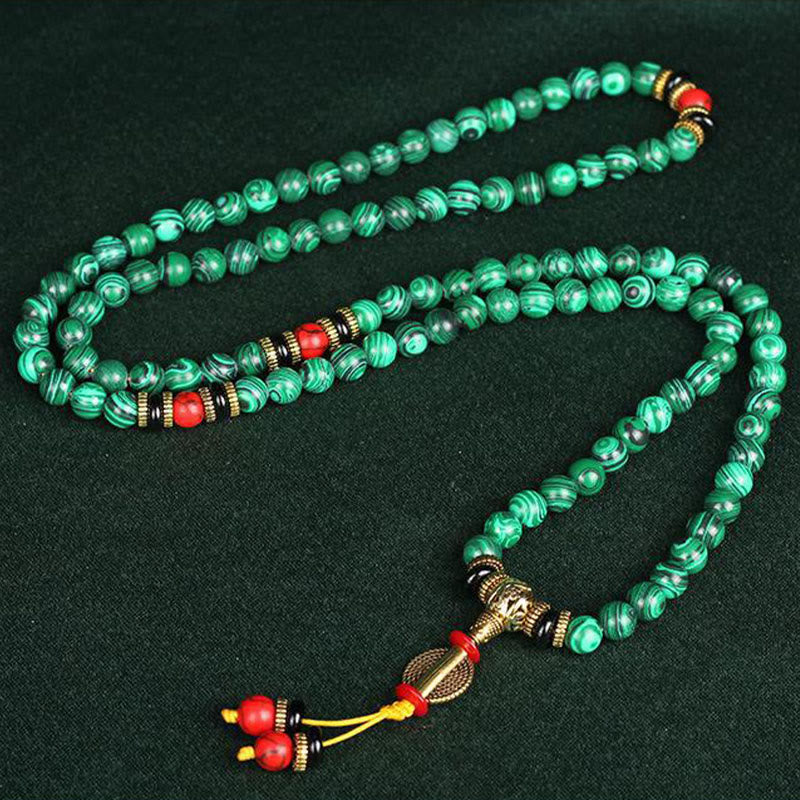 Collar de pulsera de cuentas de malaquita tibetana de Buddha Stones 108 Mala