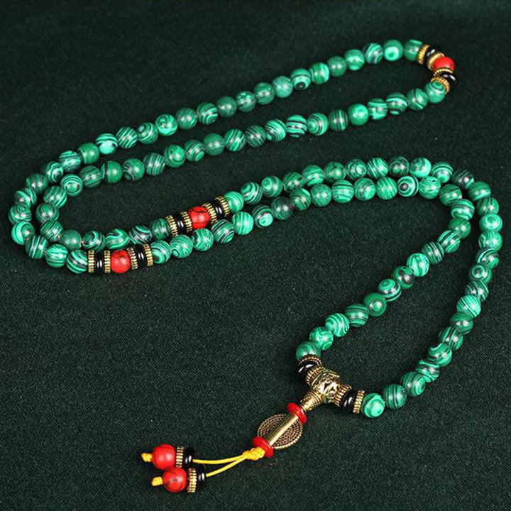 Collar de pulsera de cuentas de malaquita tibetana de Buddha Stones 108 Mala