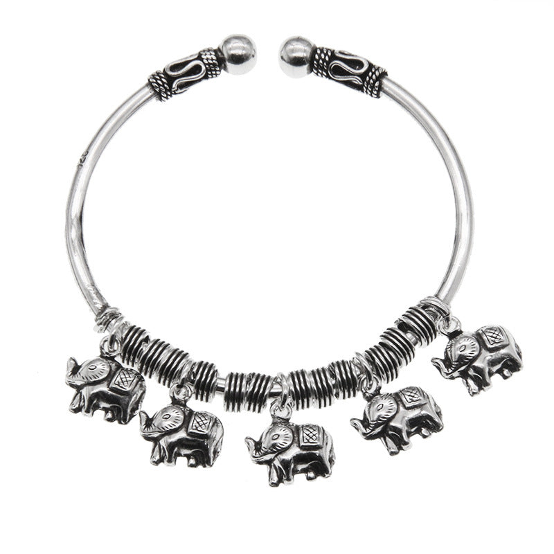 Brazalete de pulsera de fuerza de elefante de plata de ley 925 con Buddha Stones