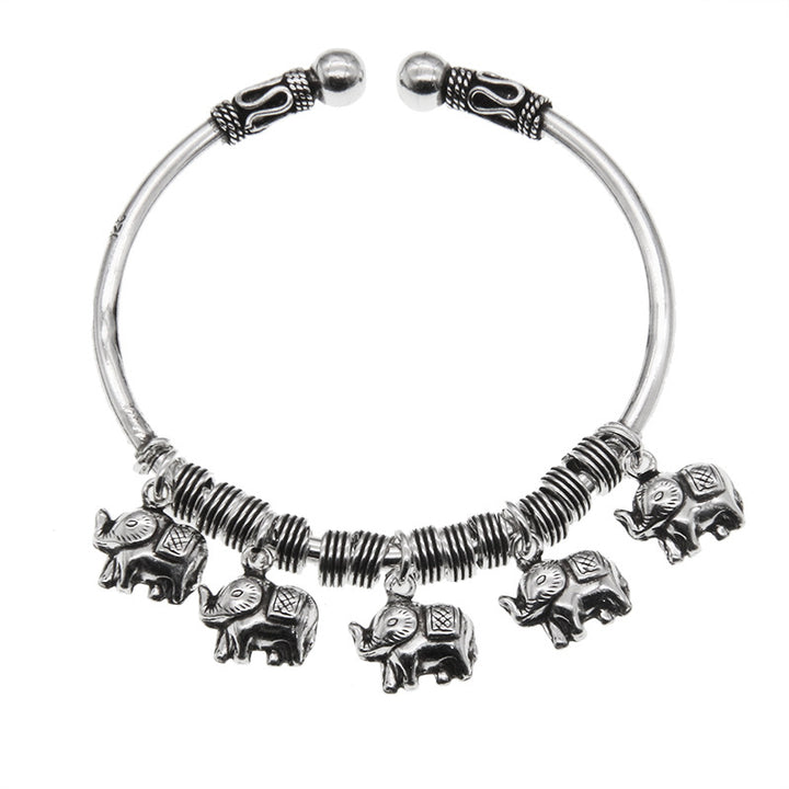 Brazalete de pulsera de fuerza de elefante de plata de ley 925 con Buddha Stones
