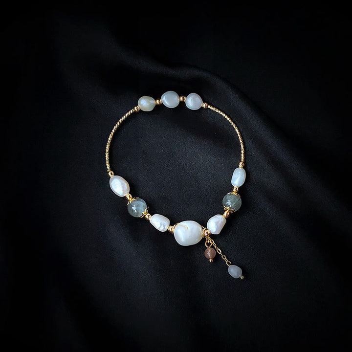 Pulsera Optimismo con Cuentas de Cuarzo Fresa, Piedra Lunar, Perla de Piedras de Buddha Stones