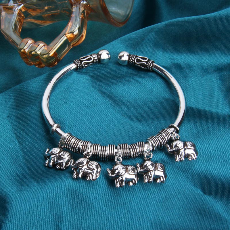 Brazalete de pulsera de fuerza de elefante de plata de ley 925 con Buddha Stones