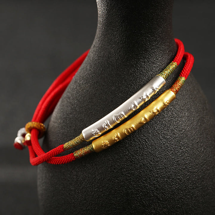 Pulsera de hilo rojo de la suerte Mani Mantra hecha a mano budista tibetana con Buddha Stones