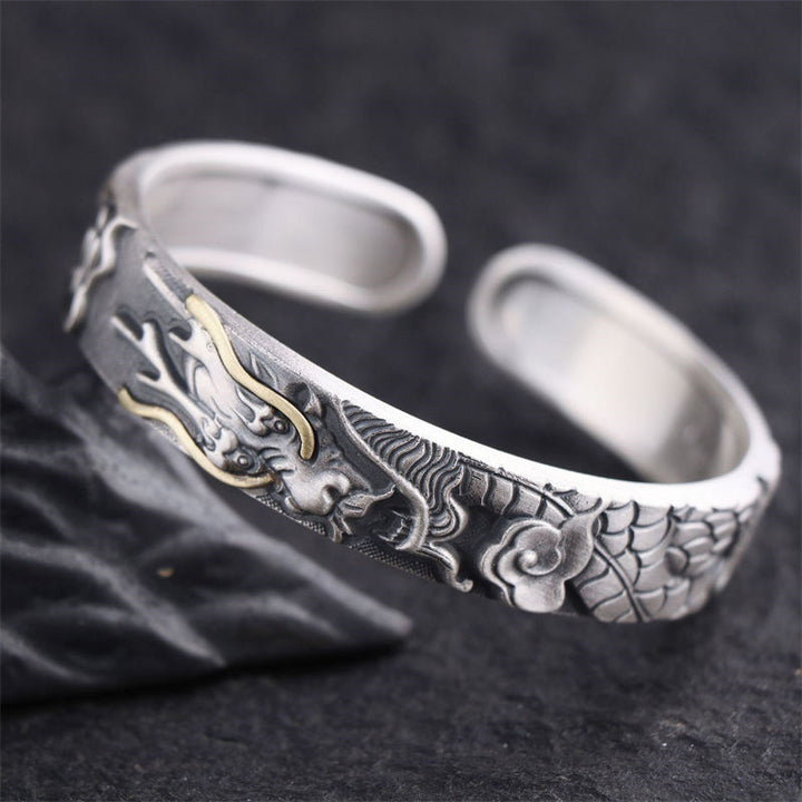 Brazalete de protección de fuerza de dragón de plata de ley 999 con Buddha Stones