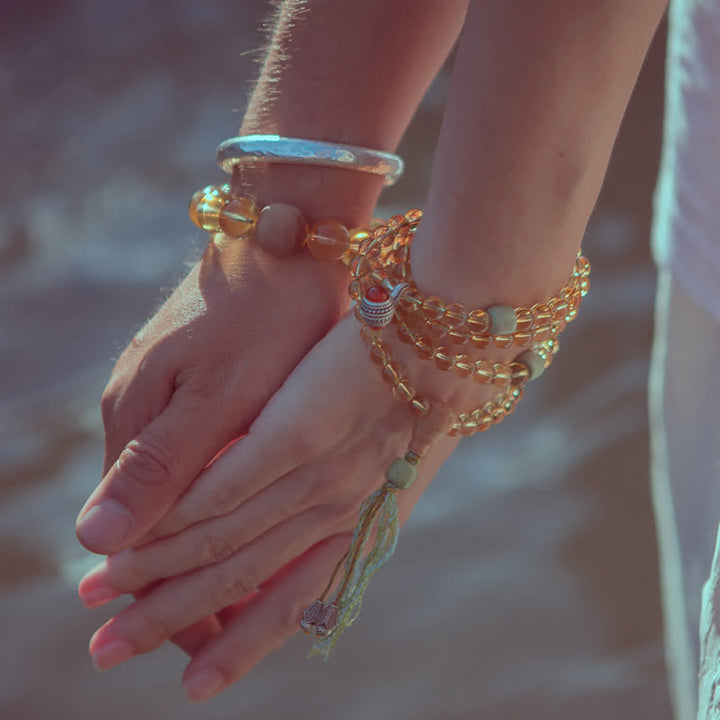 108 cuentas Mala de plata de ley 925, citrino, sándalo, turquesa, protección, pulsera de prosperidad