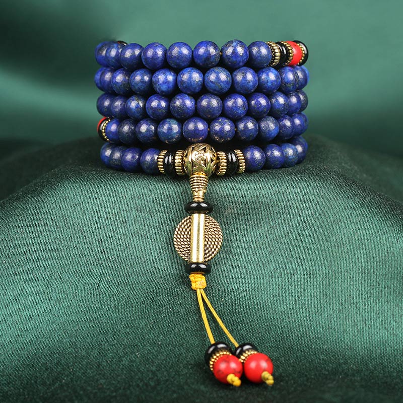 Pulsera Positiva de Lapislázuli Mala Tibetano con Buddha Stones