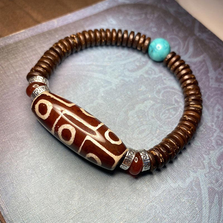 Pulsera de riqueza de cuentas Dzi tibetanas de nueve ojos con Buddha Stones