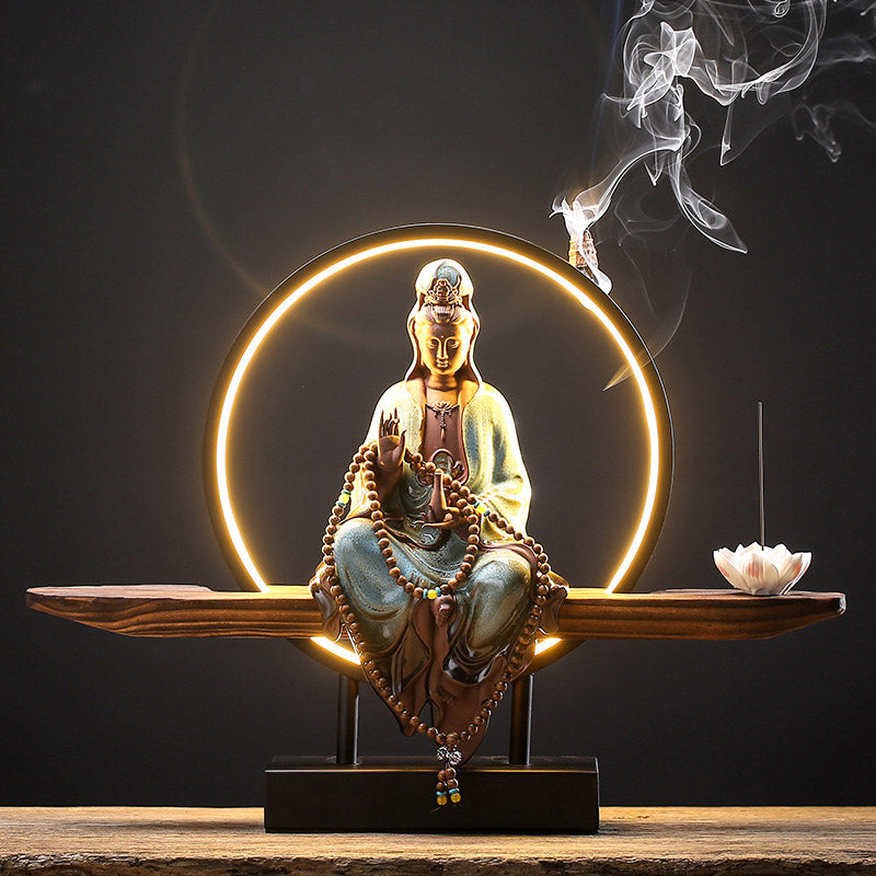 Buddha Stones Buda Avalokitesvara Cerámica Loto Relajación Quemador De Incienso Decoración